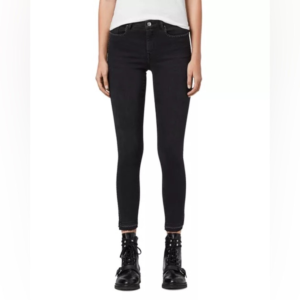 ALLSAINTS Grace Studded Ankle Skinny Jeans in Washed Black - Picture 6 of 6